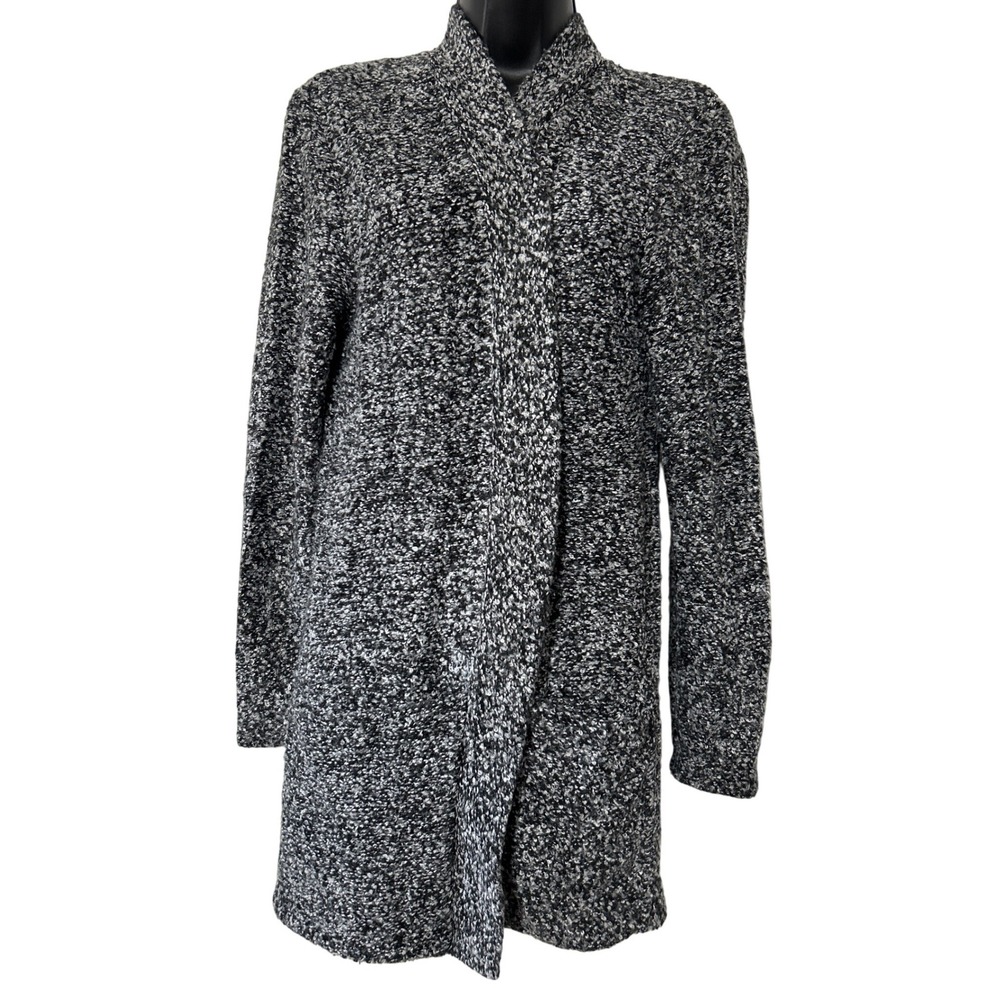 Zara Man Marled Knit Long Cardigan Sweater Black White Grey‎ Size M